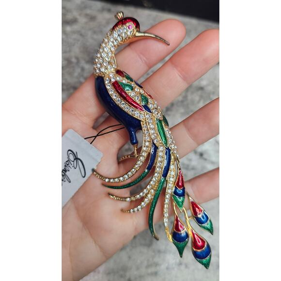 💎 Vintage Eisenberg Ice Peacock Brooch - Rhinestone Enamel Pin NWT - Picture 5 of 5
